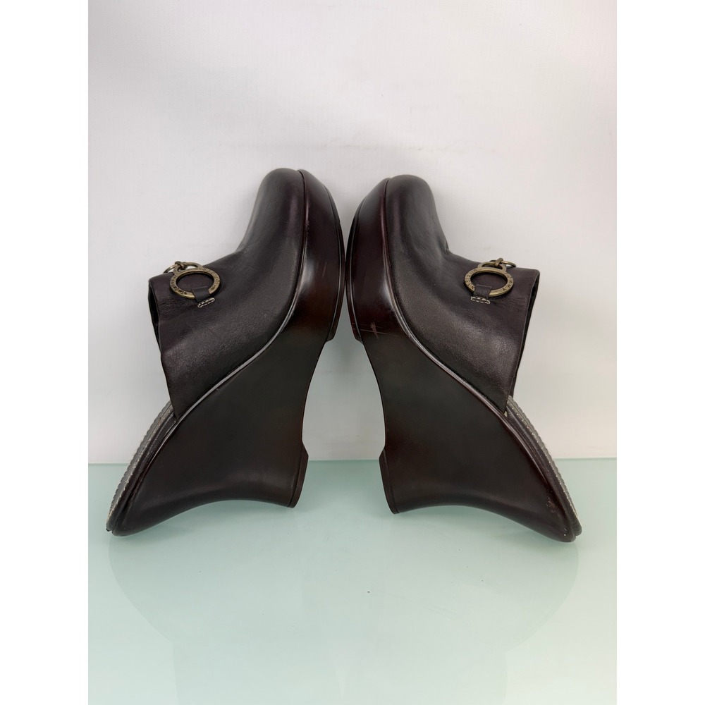 Tommy Hilfiger Tommy Girl Wedge Mule Clogs sz 6 Brown Leather Vintage 90s y2k - Picture 4 of 10